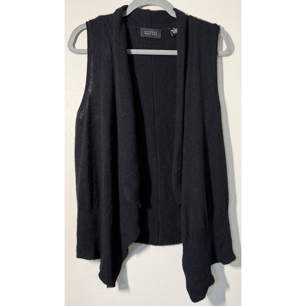 Barneys New York Cashmere Sleeveless Cardigan Women's Medium Black Open Draped